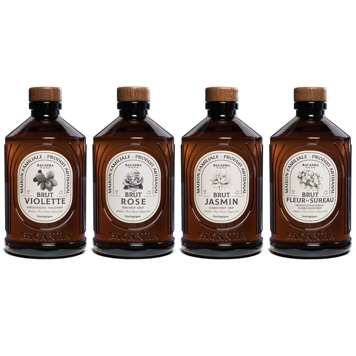 sirops bruts violette, rose, jasmin, fleur de sureau