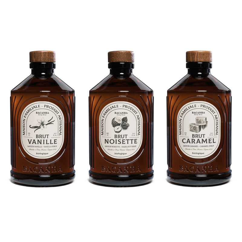 Sirops Brut pour le Café : Noisette, Vanille, Caramel - 3 x 400ml - Bi –  Bacanha