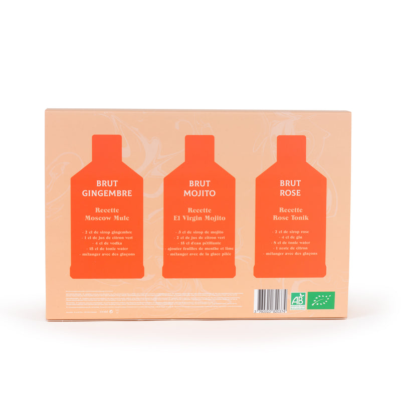 Sirops Brut - Coffret Cocktail Tonic : Gingembre, Mojito, Rose - 3x400 ml